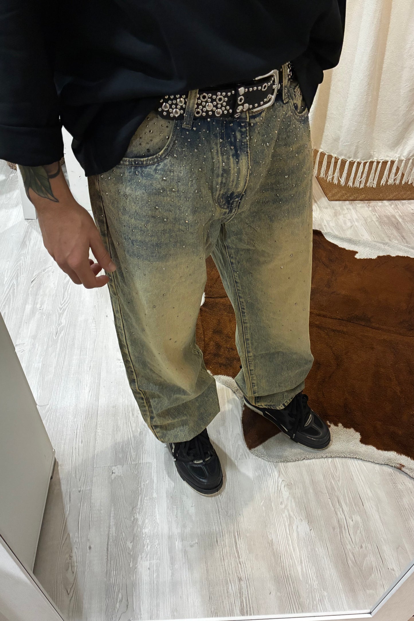 Jeans Baggy con strass